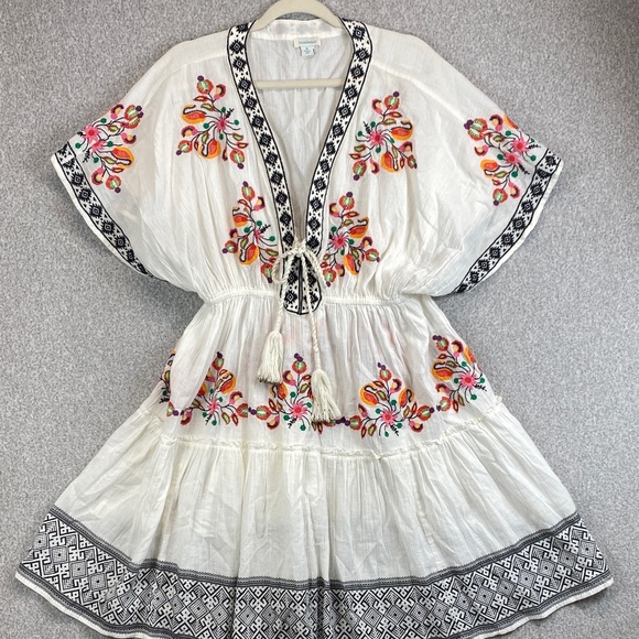 Sundance midi dress or swim coverup M embroidered boho tassels tiered tropical - Picture 1 of 9